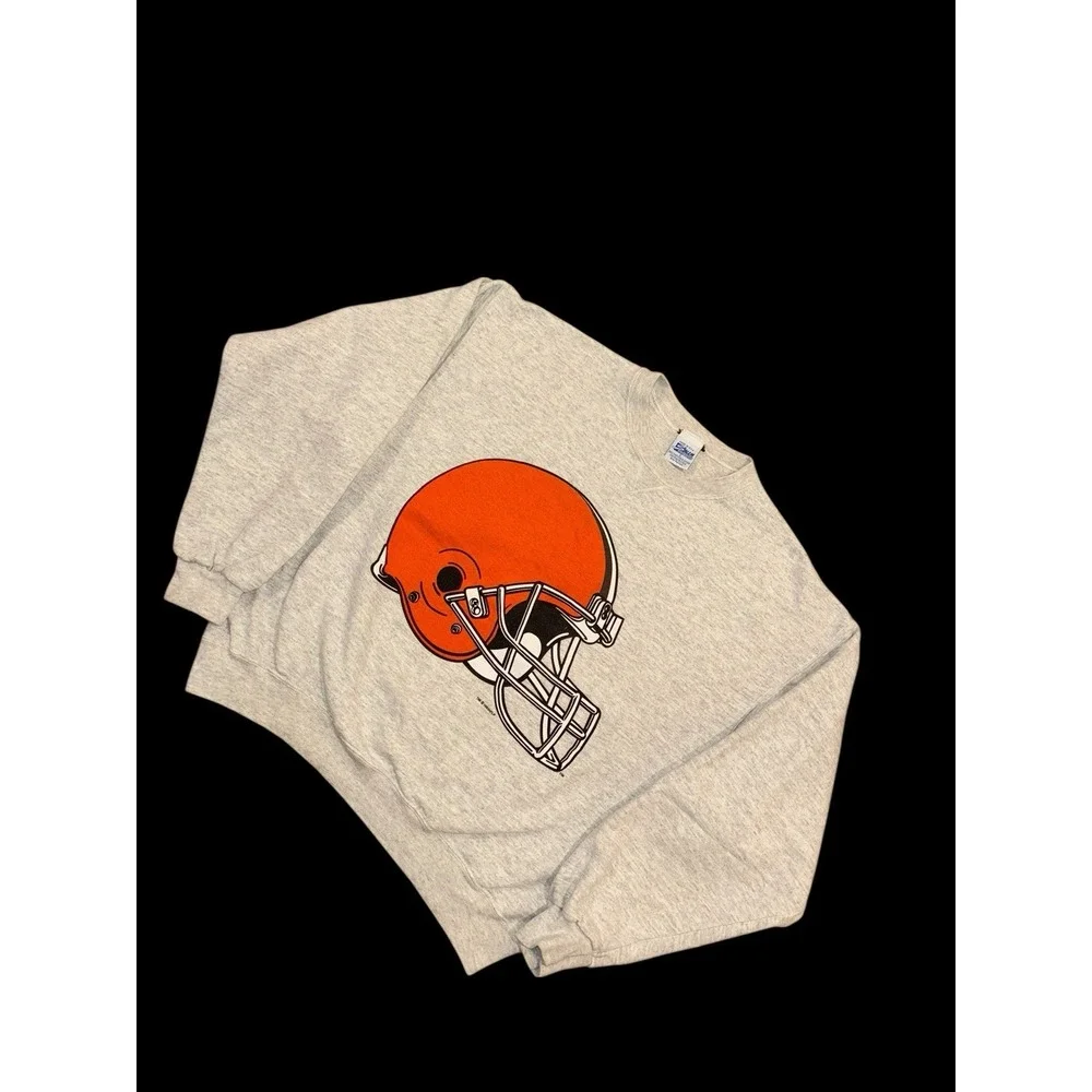 VTG Cleveland Browns Crewneck Sweatshirt Oversized Helmet‎ Salem Sportswear L - Picture 3 of 7